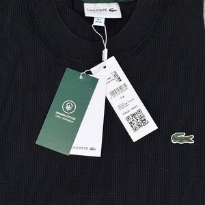 Lacoste Knit Sweater Mens XXL Black Organic Cotton Short Sleeve Preppy New